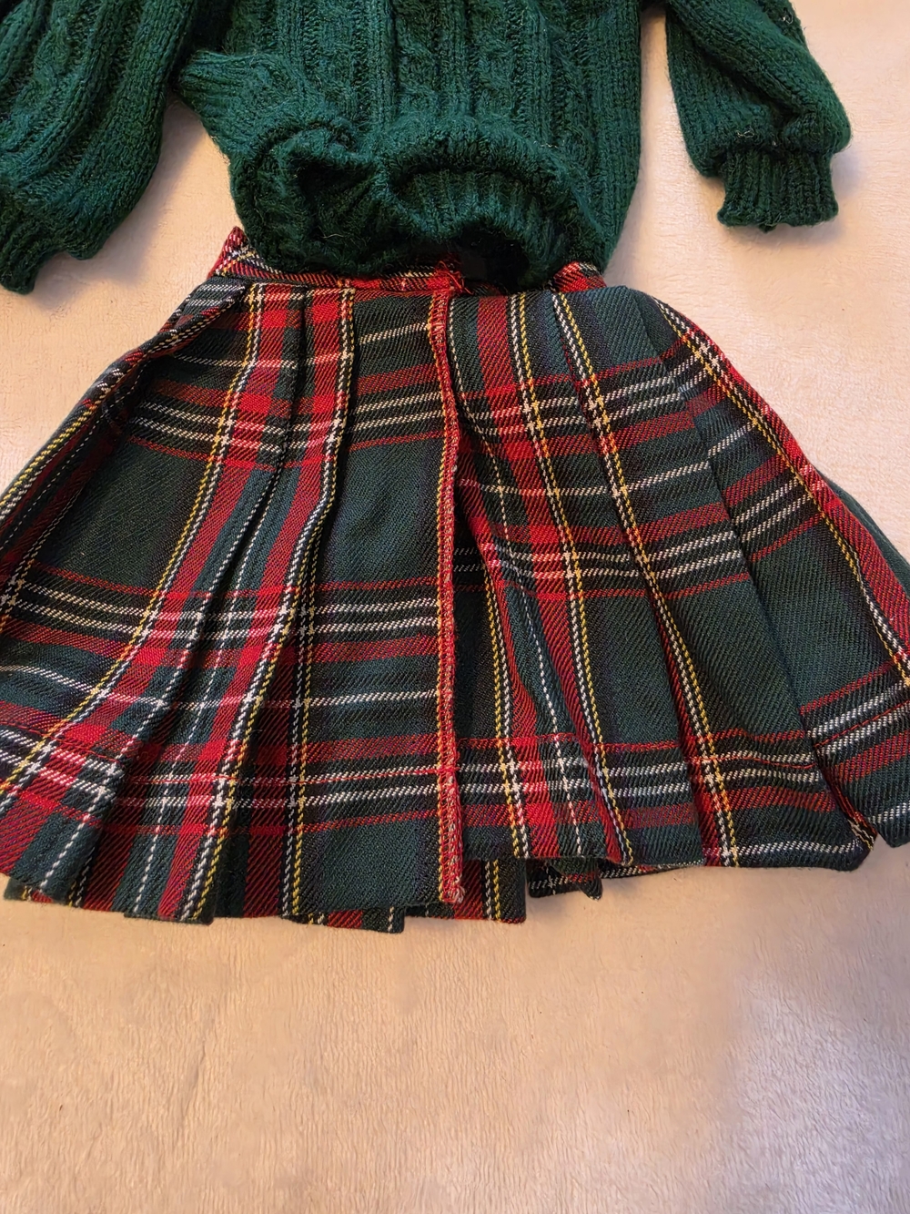 18 Inch Doll - Cable Knit Sweater, Scarf & Pom Beanie with Tartan Plaid Skirt - Picture 4 of 4